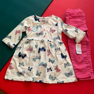Carter’s dress and pink denim jeans toddler girl